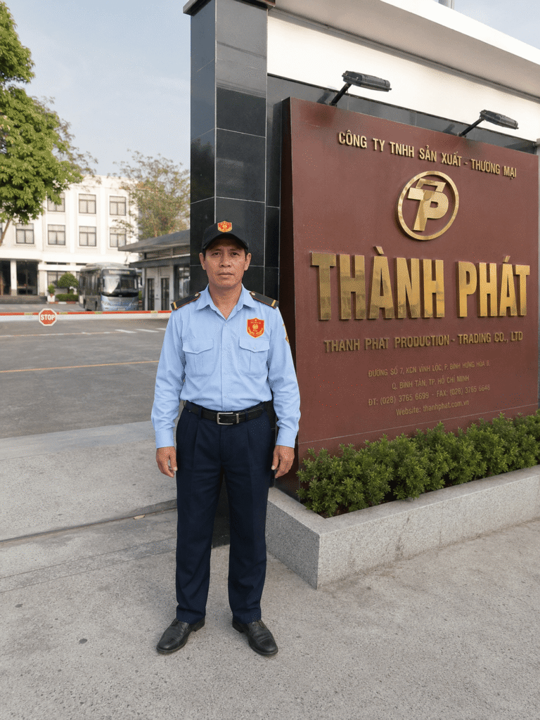 Đội ngũ bảo vệ tuần tra và kiểm soát cổng khu công nghiệp